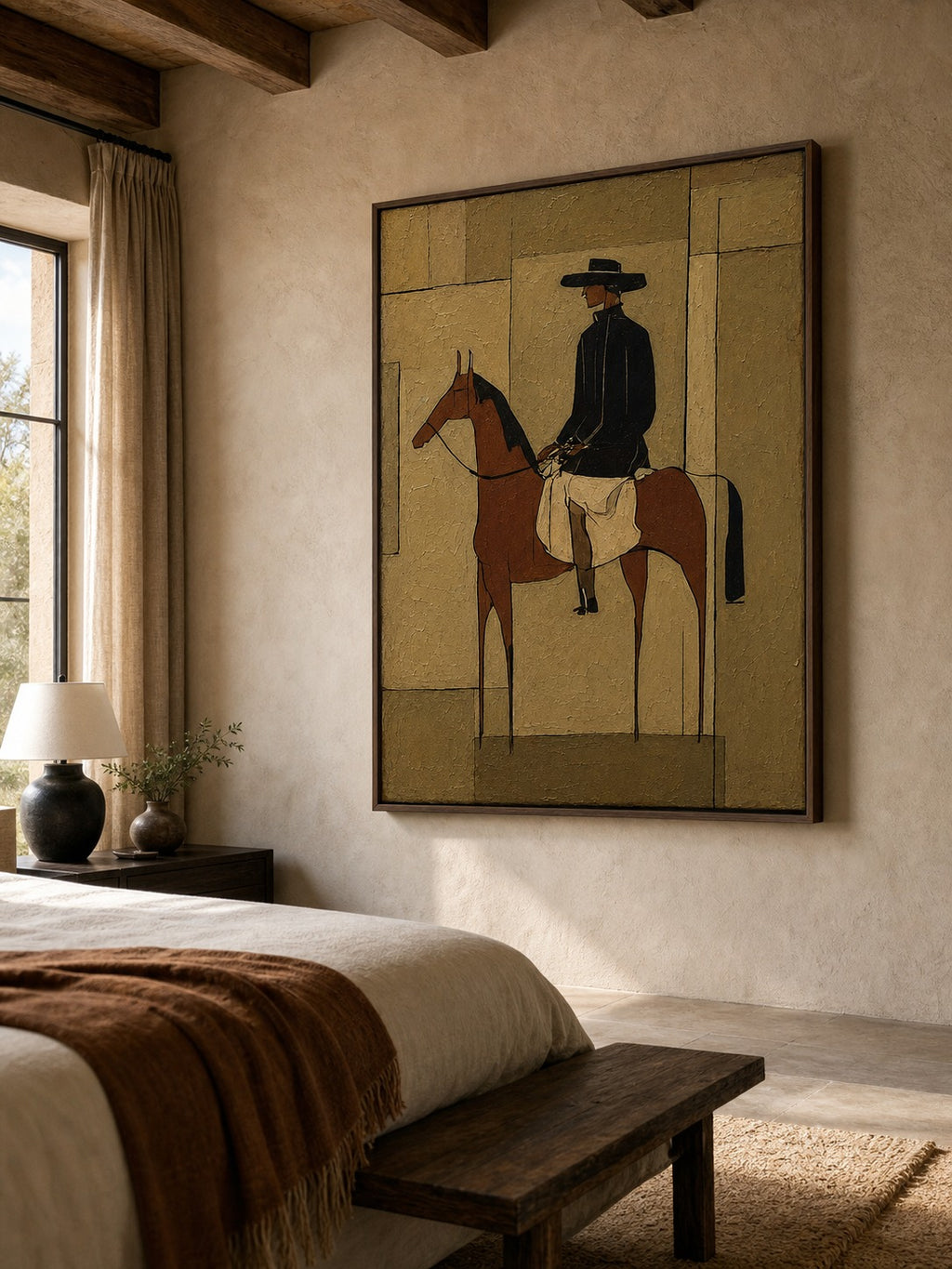 Hand Painted Canvas Art With Refined Texture Brown Horse Figure For Study Room-SJ#0232