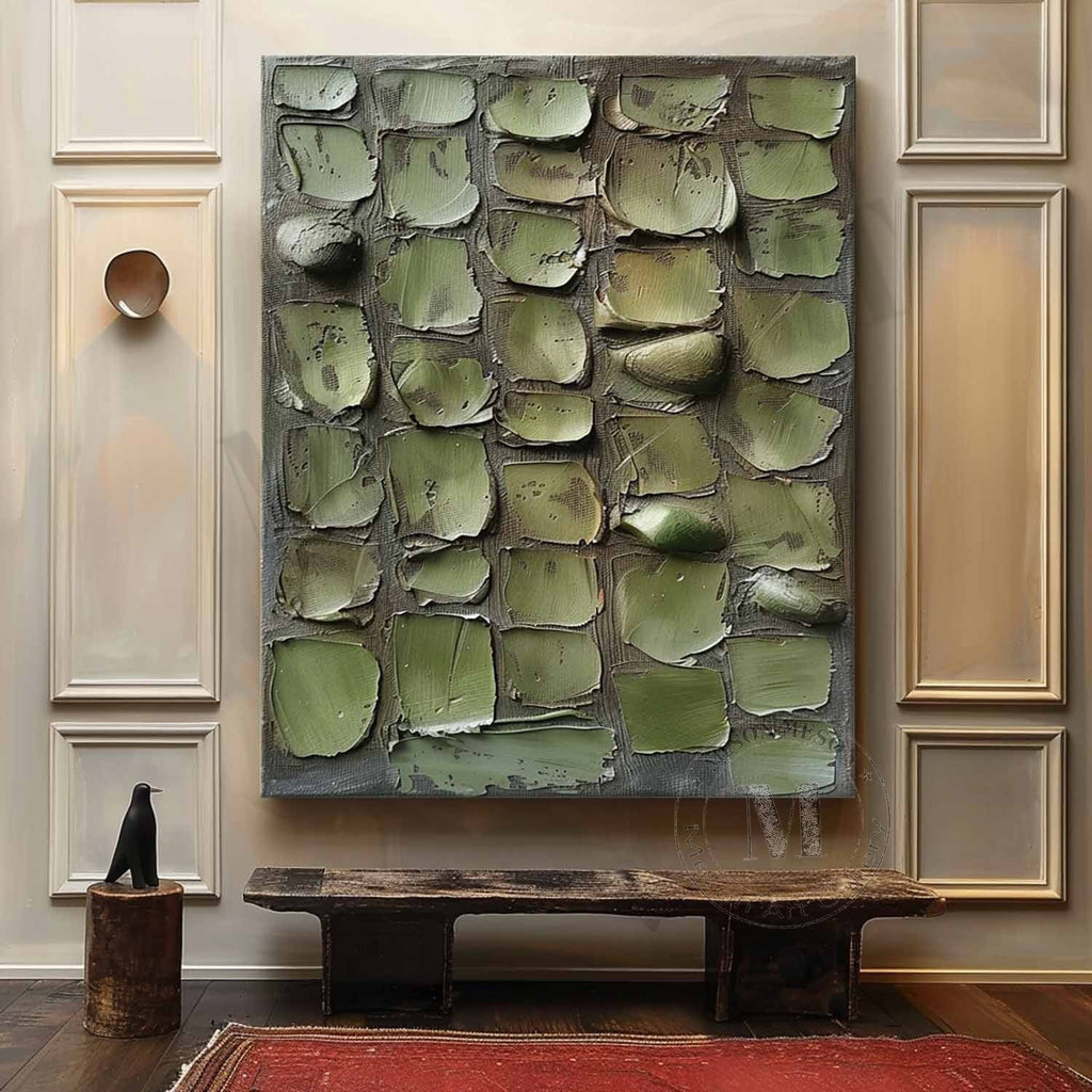 Large 3D Green Abstract Canvas Art for Sale Wabi Sabi Abstract Art Green Canvas Wall Painting – SJ#0158
