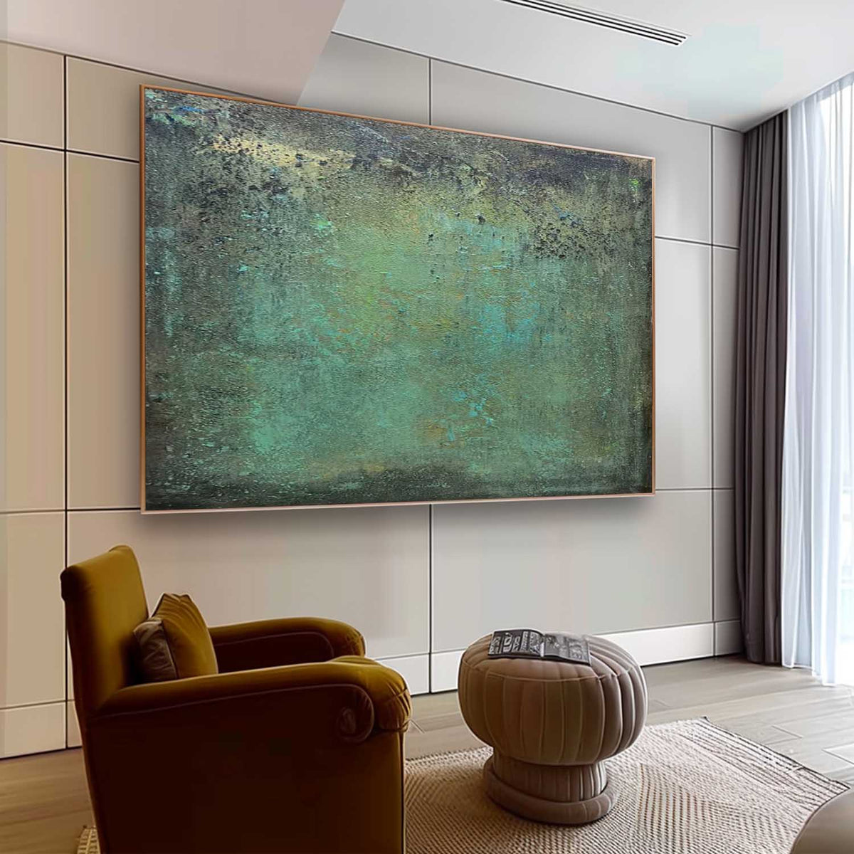 Large Green Textured Abstract Canvas Wall Art Green Minimalist Textured Painting Green Abstra-SJ#0178