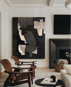 Large Textured Minimalist Abstract Geometric Painting Black Wabi Sabi Minimal Wall Art-SJ#0256