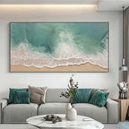 Light Green Ocean Wave Painting Beige Green Minima-SJ#0255