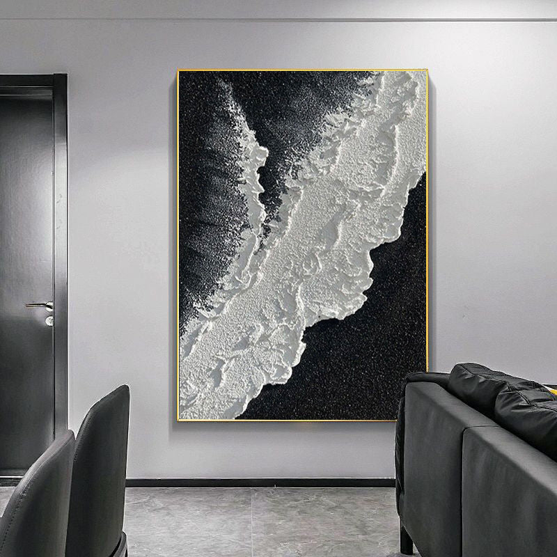 Minimalist Black And White Ocean Painting Large Whit-SJ#0205