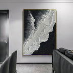 Minimalist Black And White Ocean Painting Large Whit-SJ#0205