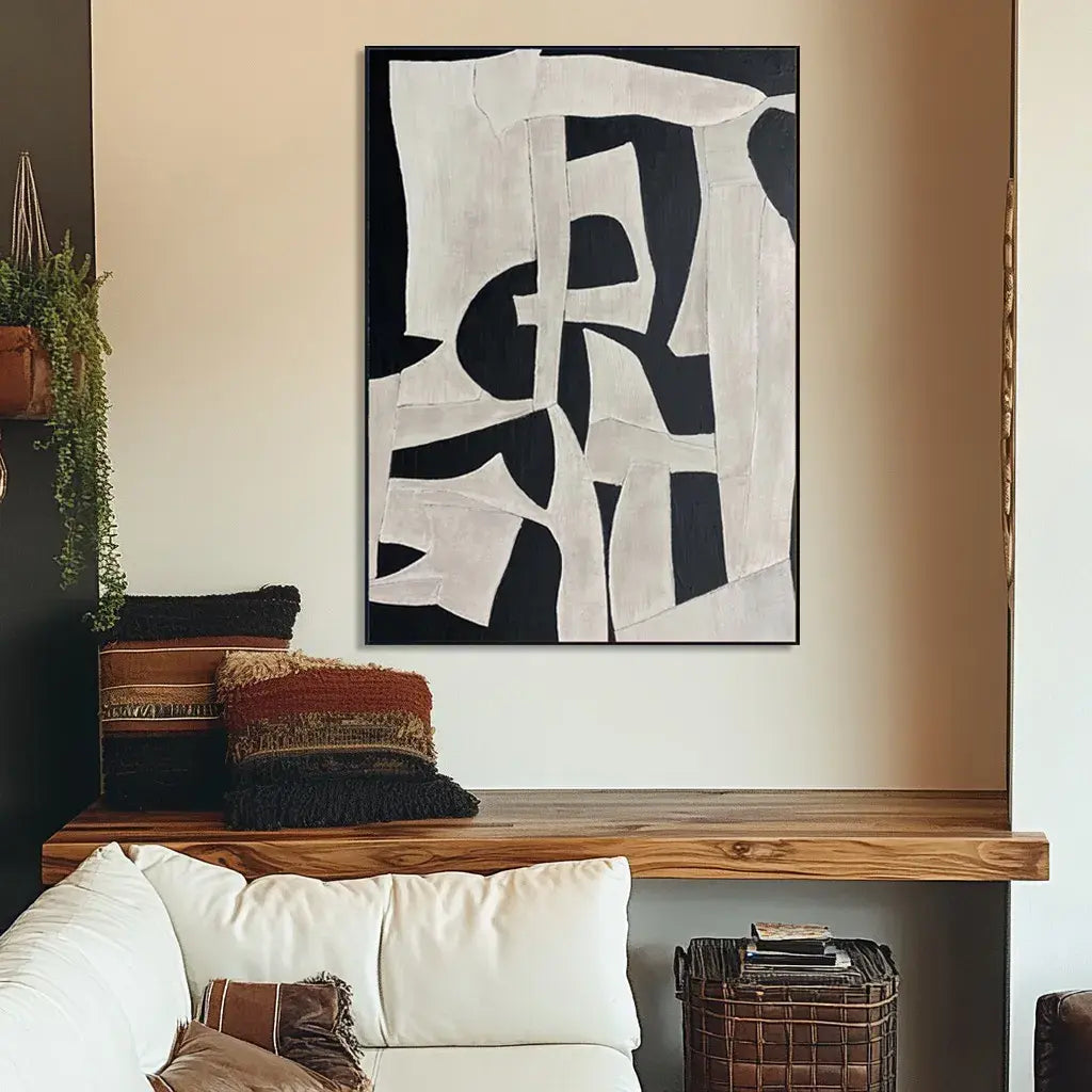 Black Beige Abstract Wall Art Large Textured Modern Painting Wabi Sabi Minimalist Canvas - View 3 | Seegart Abstract Art