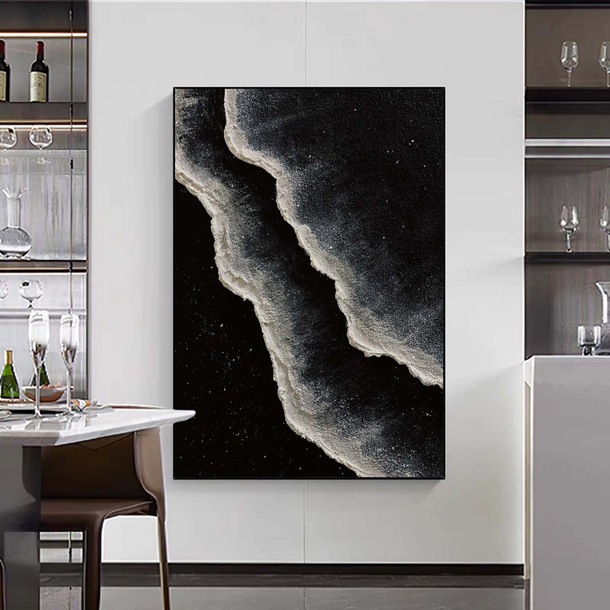 Minimalist Original Black And White Wave Painting Bl-SJ#0206