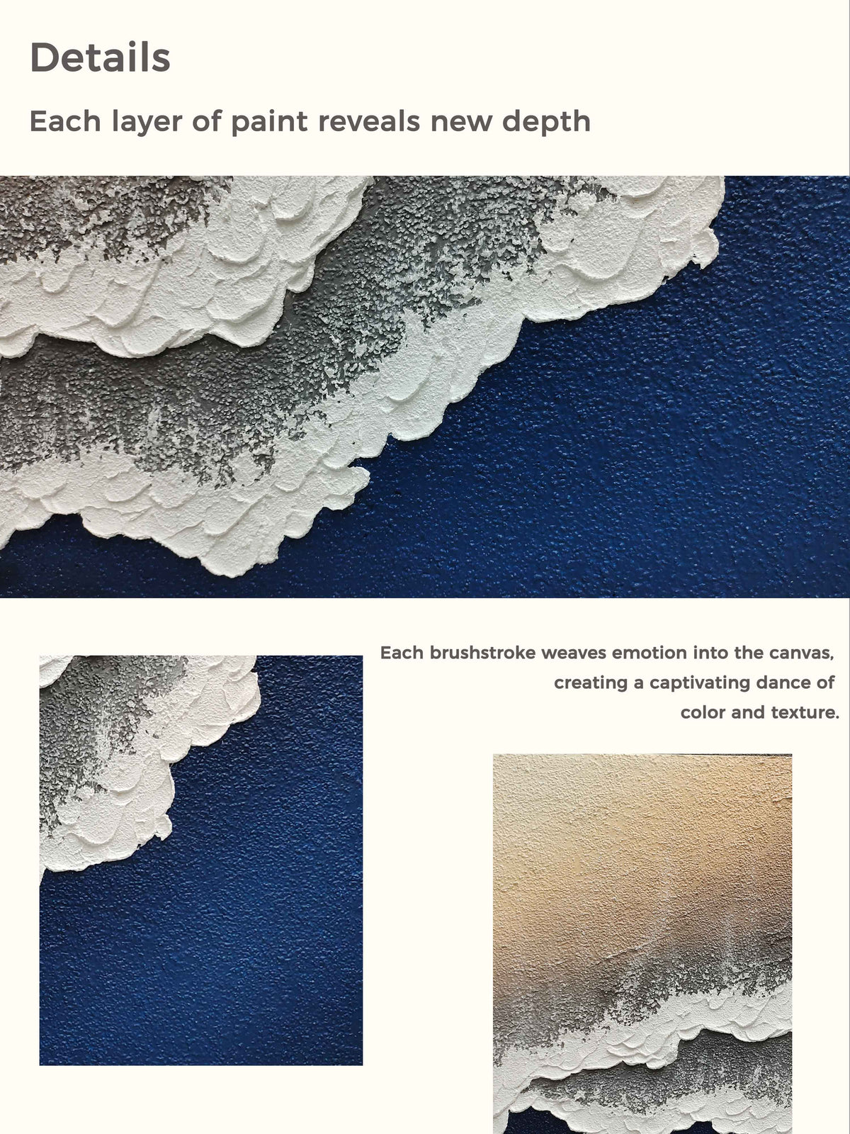 Navy Blue White Abstract Ocean Painting 3D White And Blue Minimalist Ocean Waves Art M-SJ#0202