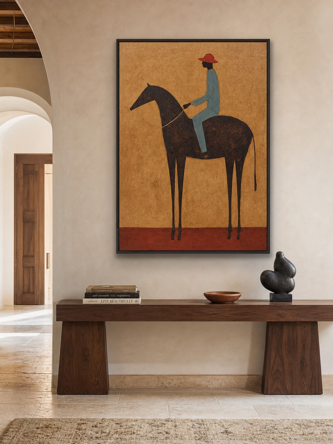 Original Equestrian Oil Painting Canvas Handmade Minimalist Rider Oil Painting-SJ#0237