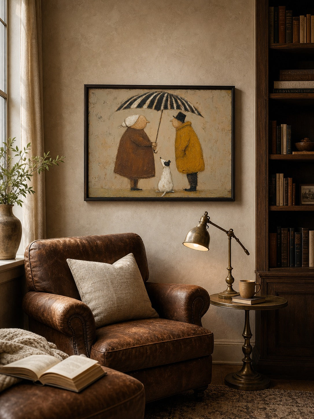 Quiet Living Room Wall Art Vintage Figures With Dog Painting On Canvas Gallery - Texture Detail Closeup | Seegart
