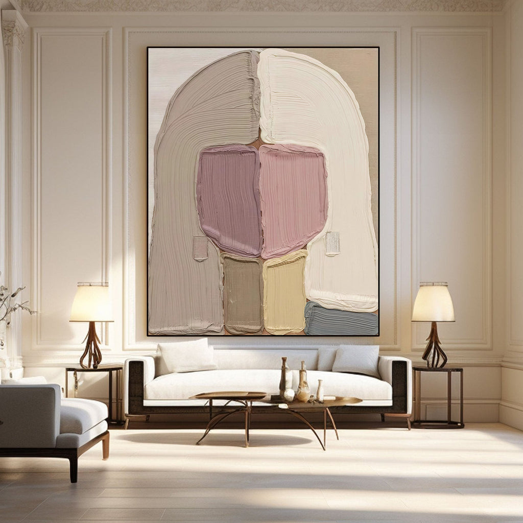 Large Thick Textured Mauve Pink and Brown People Abstract Modern Wall Art-SJ#0338