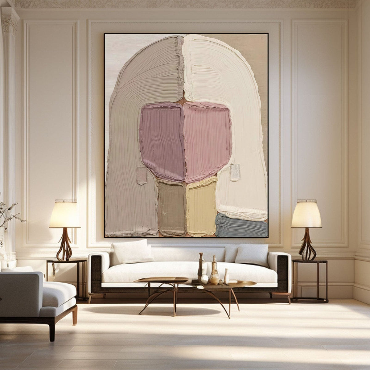 Large Thick Textured Mauve Pink and Brown People Abstract Modern Wall Art-SJ#0338