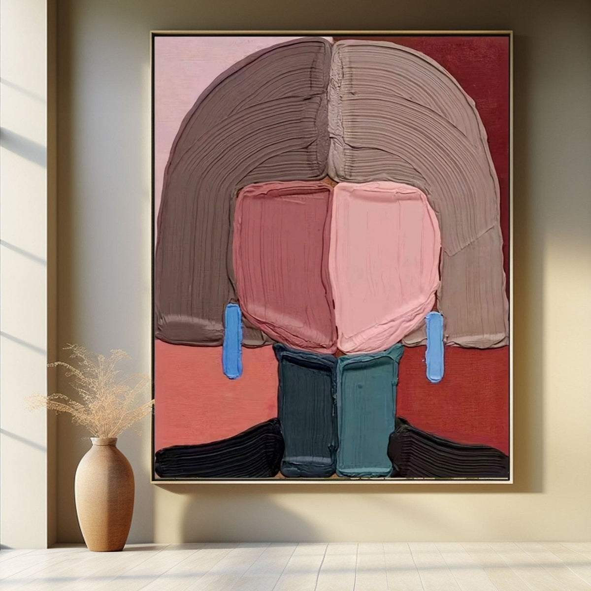 Mauve and Pink 3D Textured Abstract Modern Wall Art On Canvas People Subject-SJ#0336
