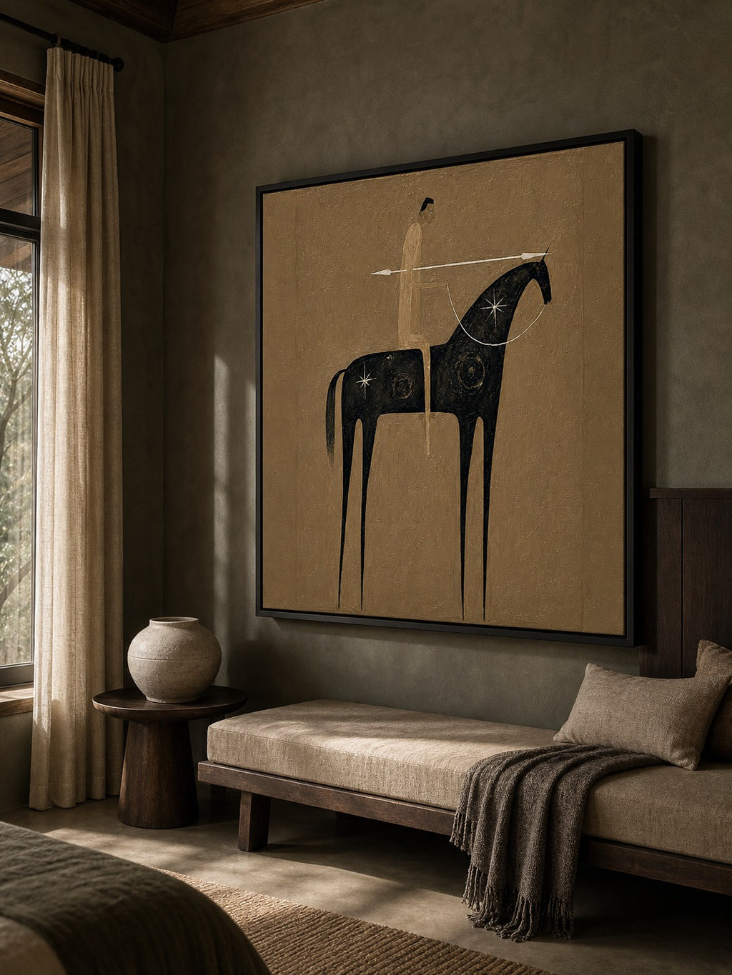 Vintage Abstract Horse And Rider Painting On Linen Canvas For Living Room Decor-SJ#0238