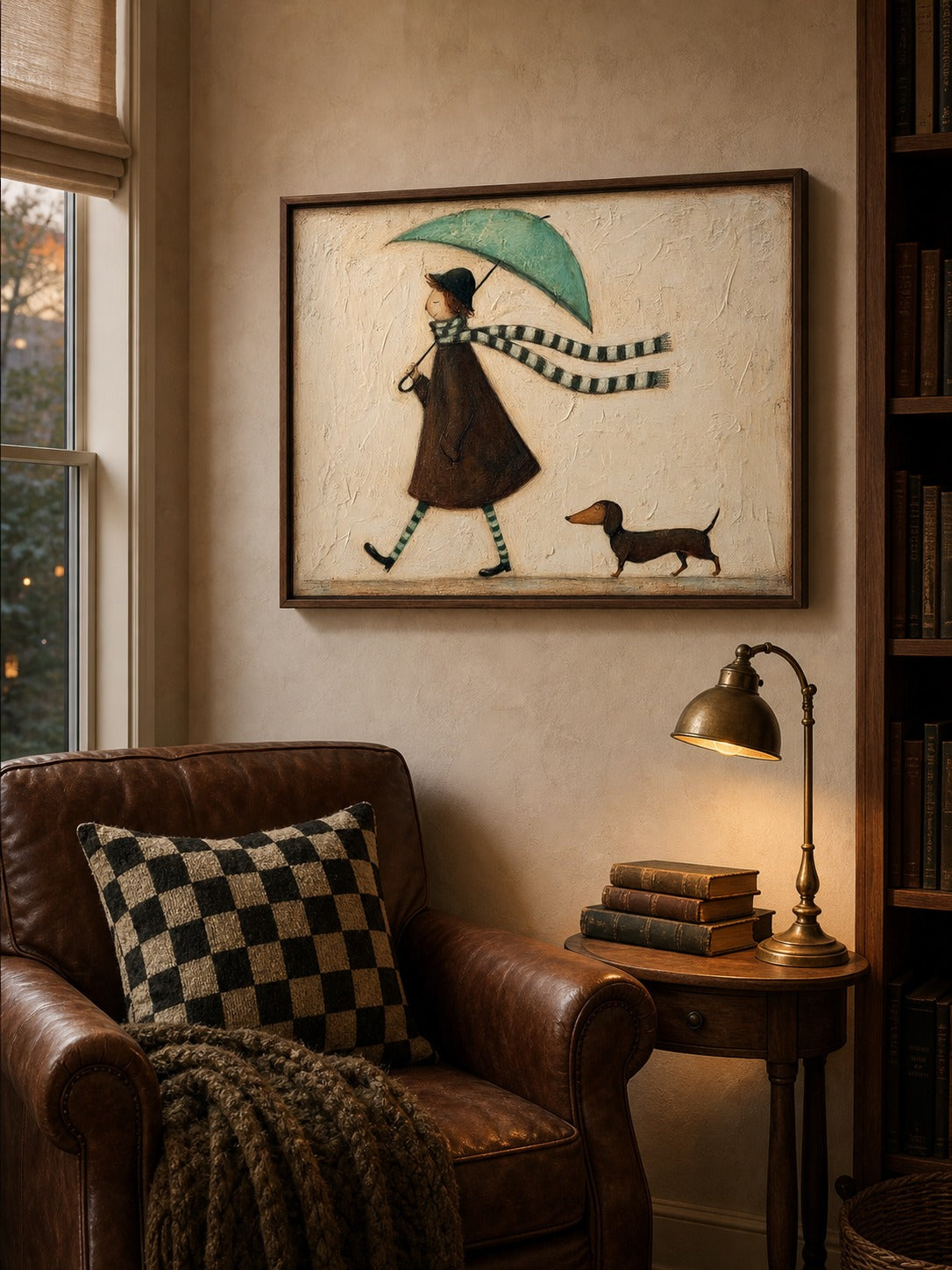 Vintage Dog Portrait Painting Girl With Dachshund Canvas Art Cottage Style Decor hand-painted wall art (view 3) | Seegart