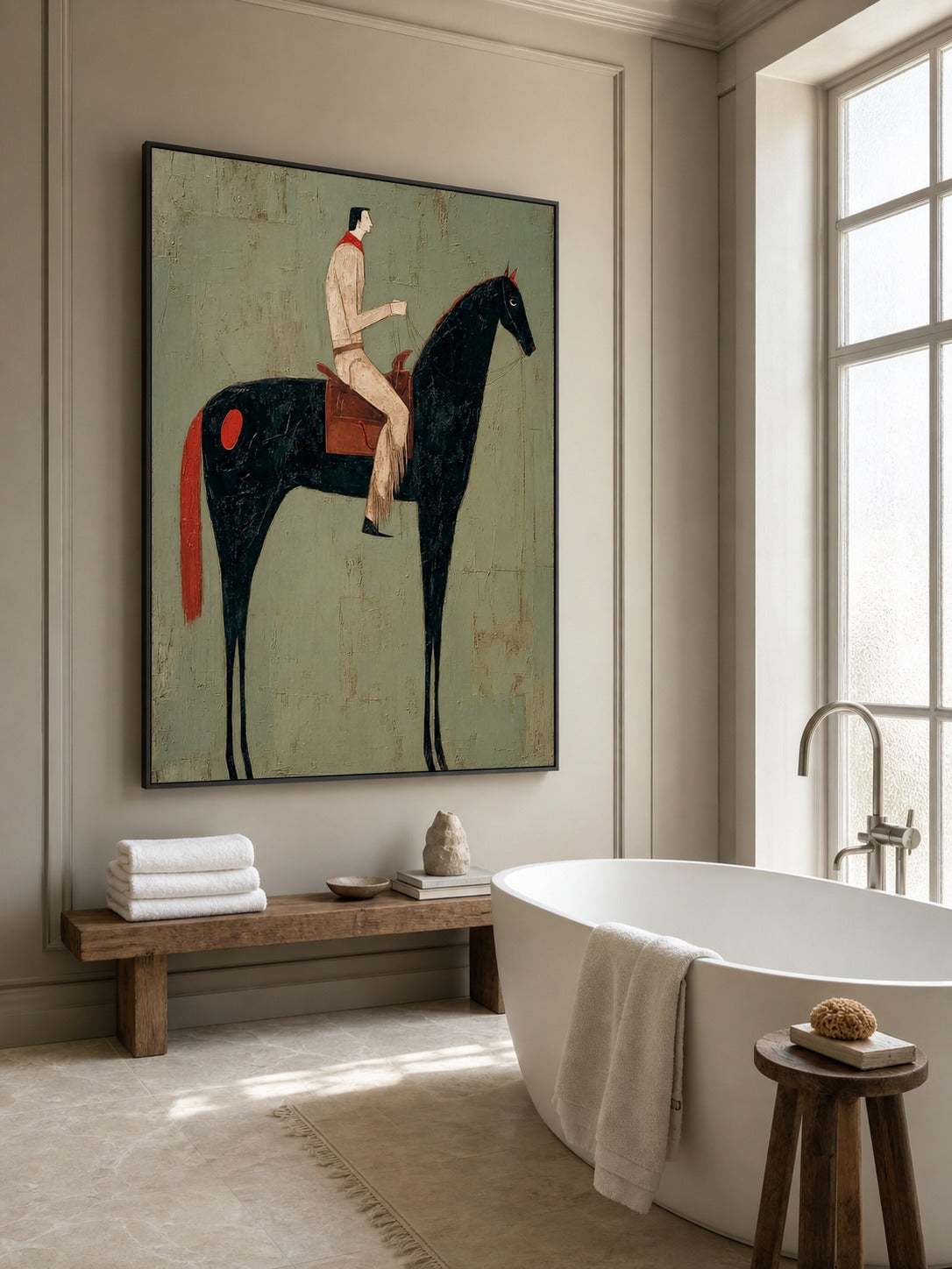 Vintage Equestrian Abstract Oil Painting Canvas Art Large Equestrian Abstract Oil Painting - View 5 | Seegart Abstract Art