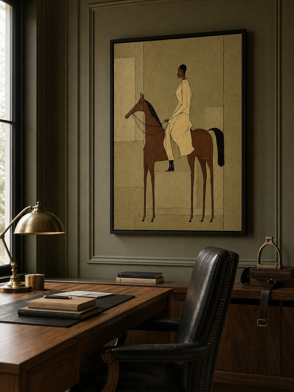Vintage Equestrian Oil Painting Woman On Horse Retro Wall Art For Living Room Decor-SJ#0229
