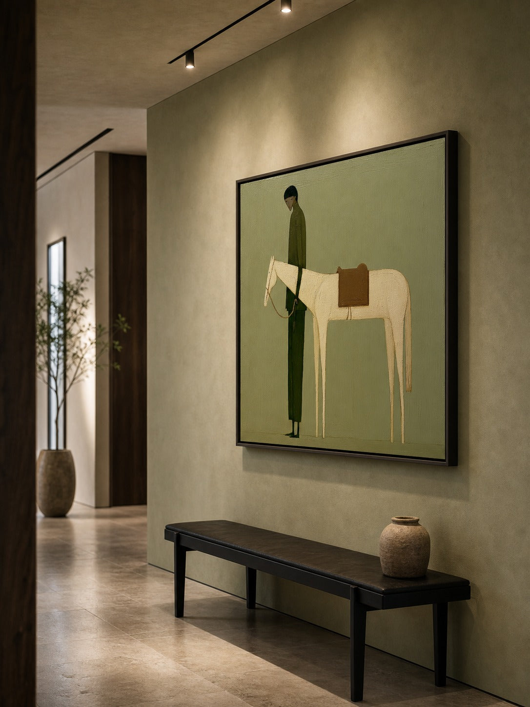 Vintage Green Horse Painting Original Oil On Linen For Modern Home Decor - View 5 | Seegart Abstract Art