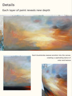 Vintage Hand-Painted Abstract Sea Level Oil Painti-SJ#0263