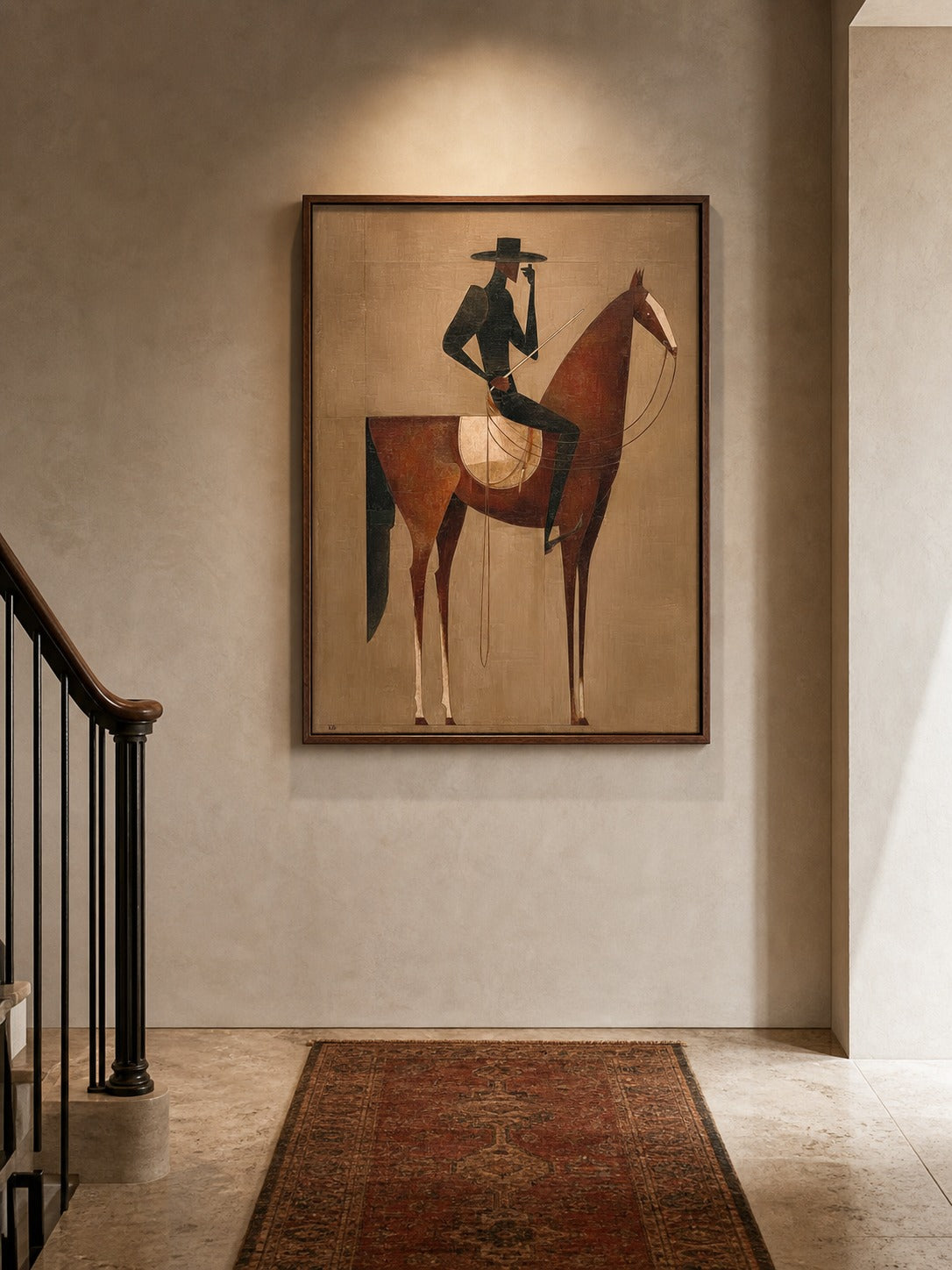 Vintage Minimalist Horse Painting Framed Cowboy Canvas Wall Art For Bedroom Sanctuary-SJ#0233
