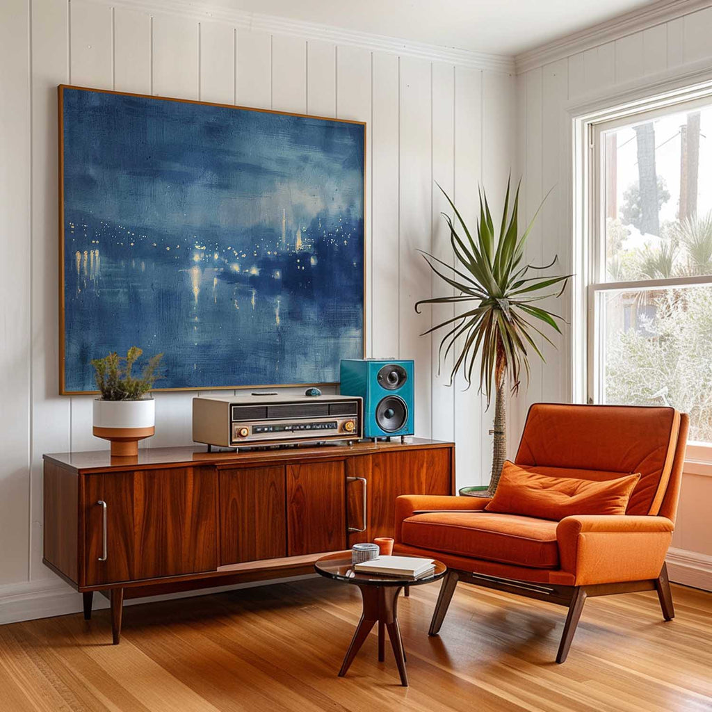 Vintage Night Landscape Blue Wall Art Vintage Dark-SJ#0267