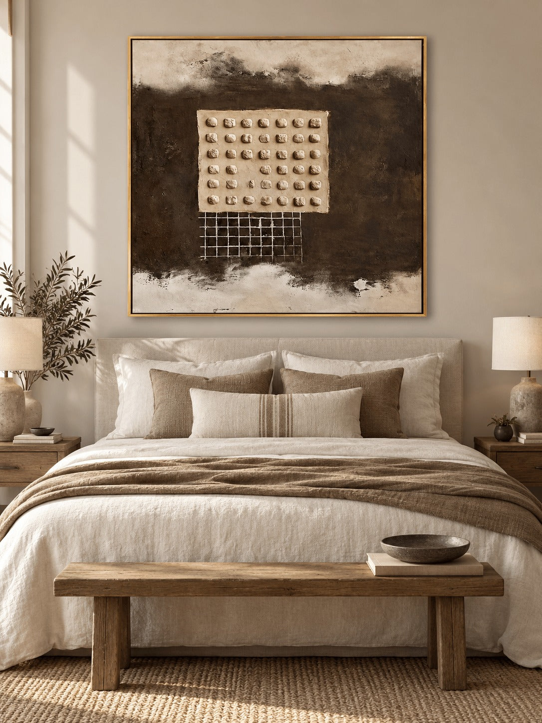 Wabi-Sabi Textured Wall Art _ Brown Textured Geometric Wall Art – SJ#0044