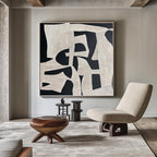 Large Black White Abstract Painting Contemporary Textured Wall Art Modern Minimalist Canvas - Texture Detail Closeup | Seegart