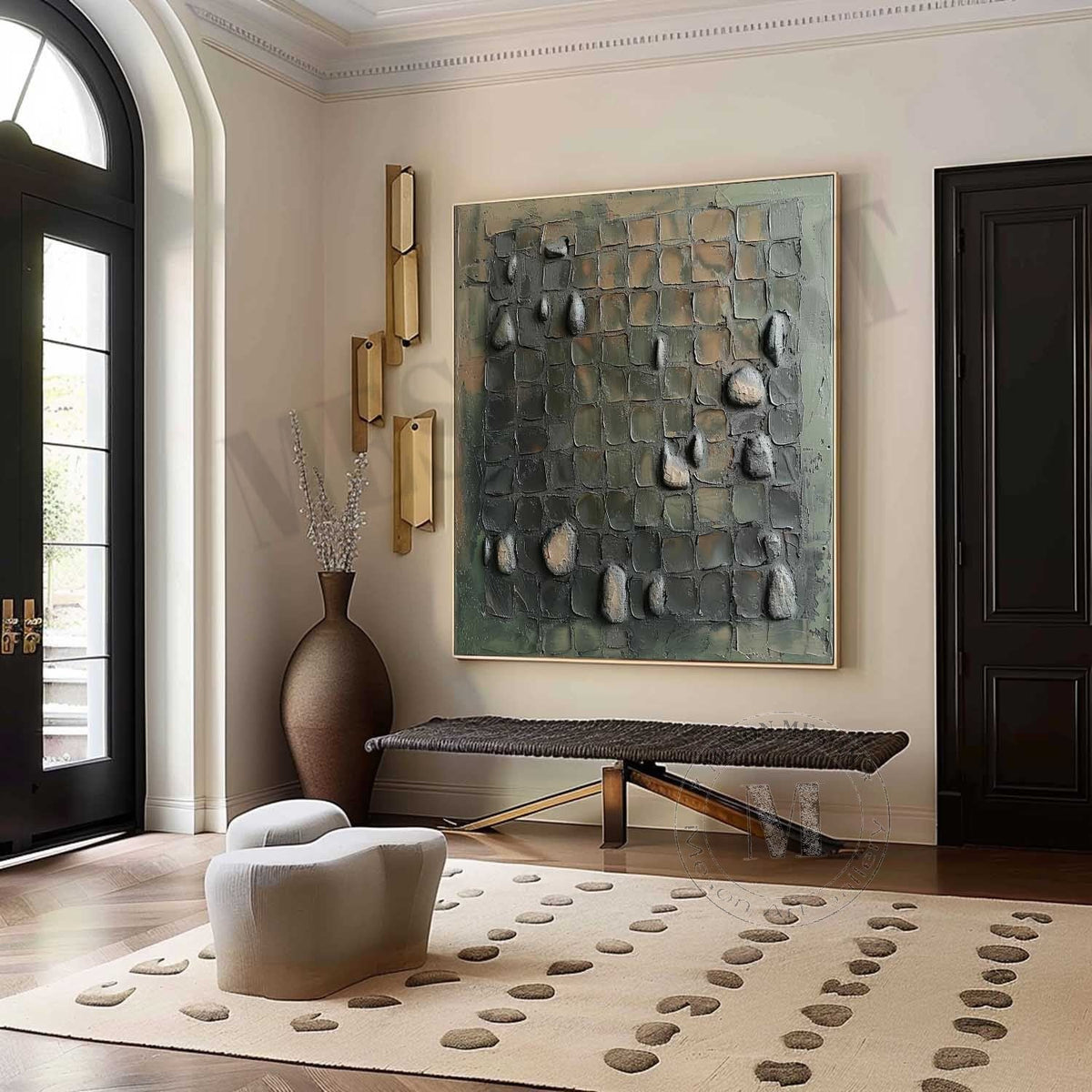 Large 3D Green Abstract Canvas Art for Sale Wabi-Sabi Wall Art Green Abstract Oil Painting –SJ#0023