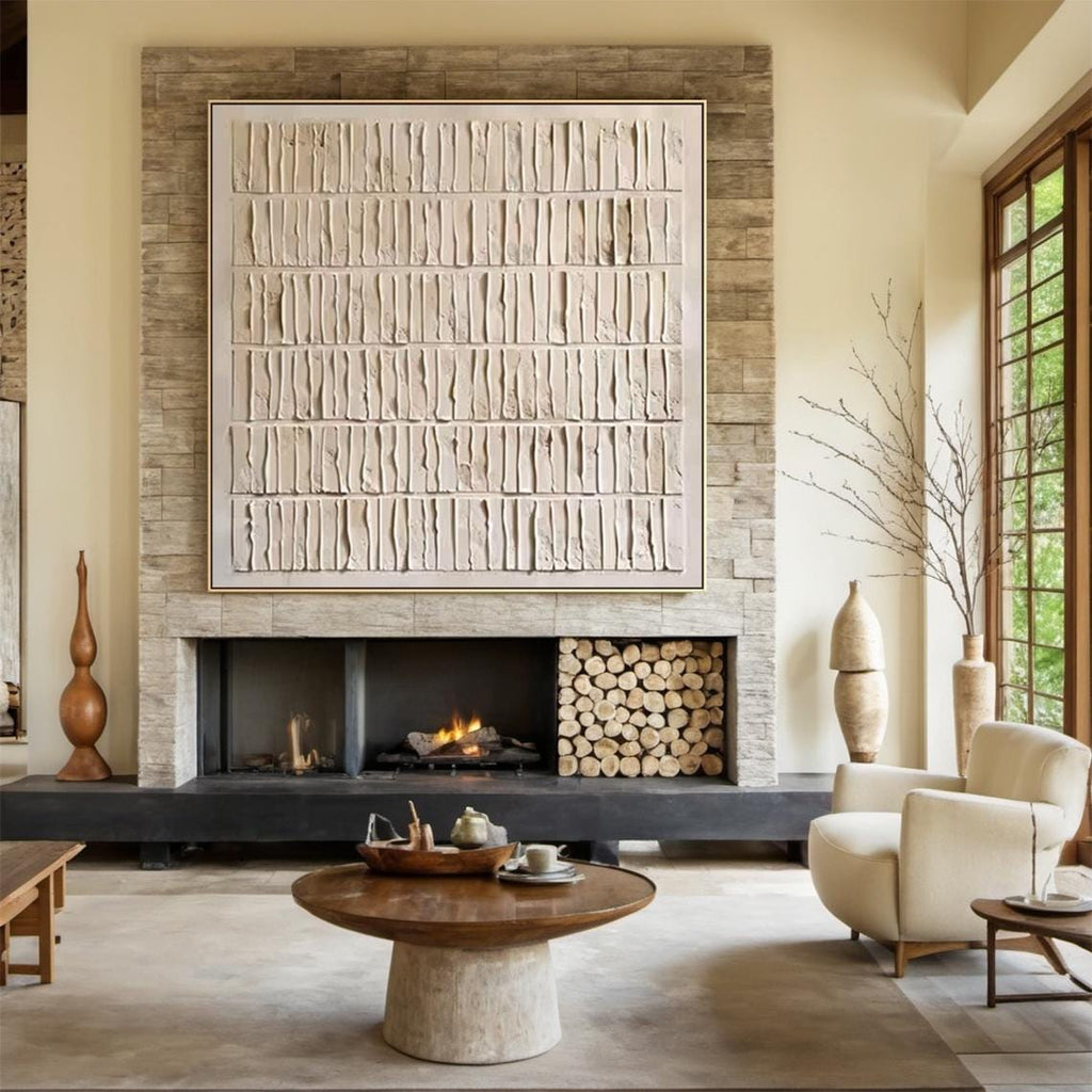 Large Beige 3D Textured Wall Art, Minimalist Painting,neutral Plaster Painting, Wabi-sabi Wall Art,handmade Painting, Modern Living Room Art - SJ#0332