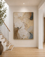 Hand-Painted Modern Floral Beige Vertical Wall Art Decor -SJ#0328