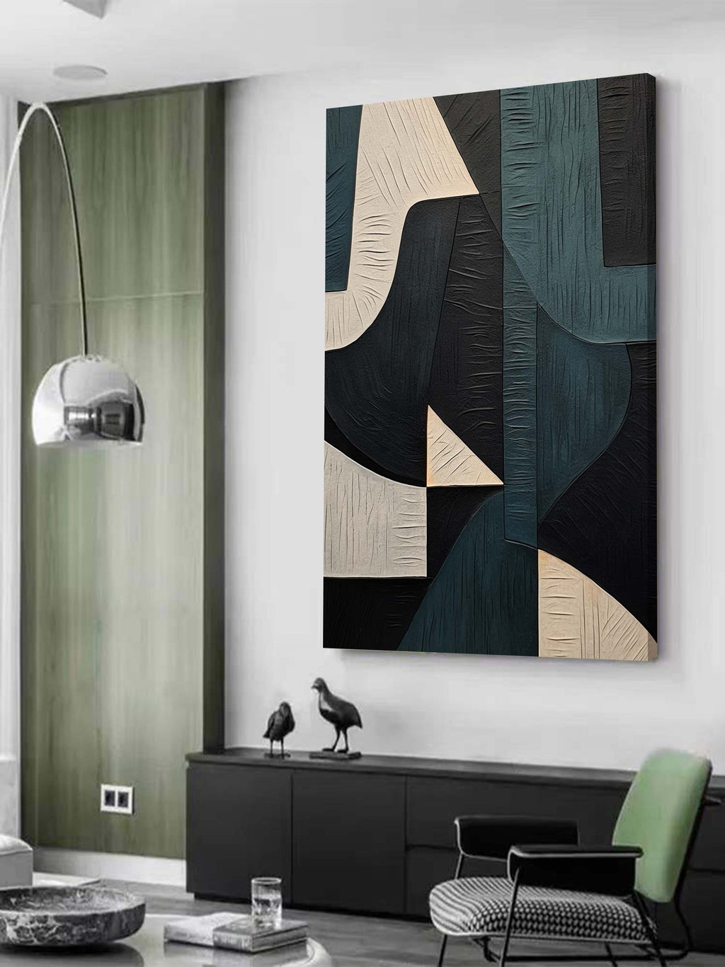 Wabi Sabi Wall Art Green and Blue Texture Painting Green and Blue Minimalist Abstract Canvas Art – SJ#0094
