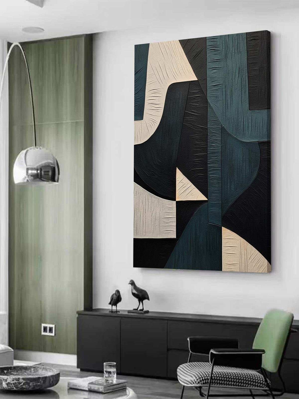 Wabi Sabi Wall Art Green and Blue Texture Painting Green and Blue Minimalist Abstract Canvas Art – SJ#0094