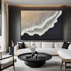 3D White And Black Minimalist Ocean Waves Art Large White And Black Minimalist Beach Pain-SJ#0201