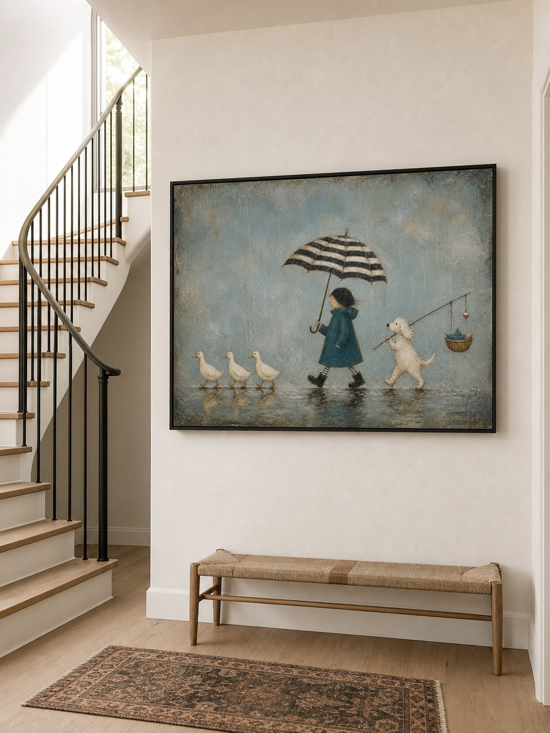 Charming Rainy Day Dog And Duck Art For Modern Kids Room Nursery Wall Decor-SJ#0216