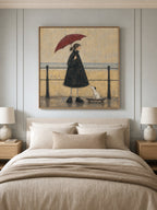 Entryway Wall Art Woman Dog Umbrella Canvas Painting With Paris Mood Decor-SJ#0186