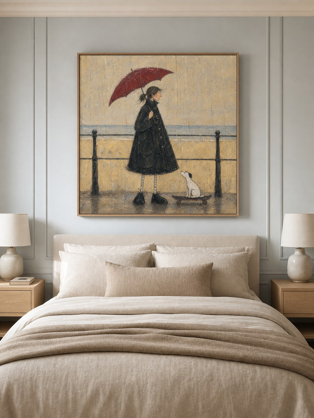 Entryway Wall Art Woman Dog Umbrella Canvas Painting With Paris Mood Decor-SJ#0186