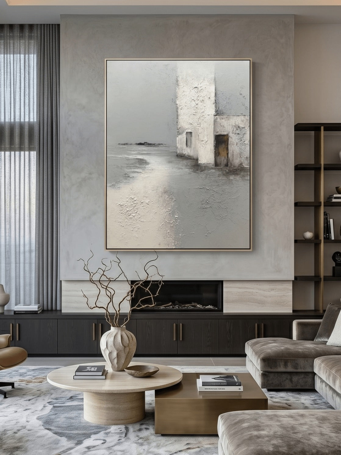 Wabi-Sabi Abstract Painting _ Minimalist Coastal Architecture Wall Art – SJ#0077