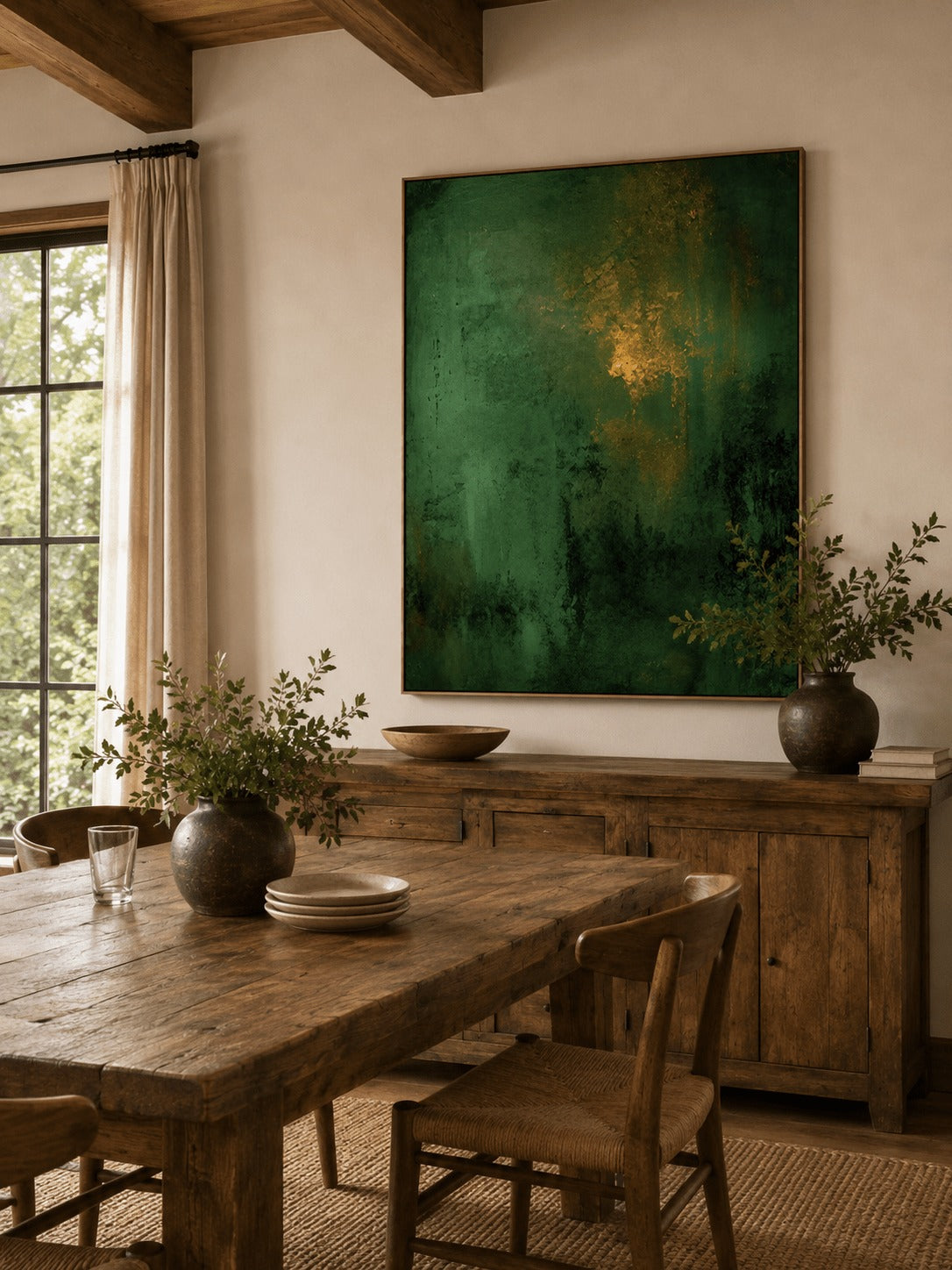 Emerald Green Abstract Wall Art _ wabi sabi painting – SJ#0104