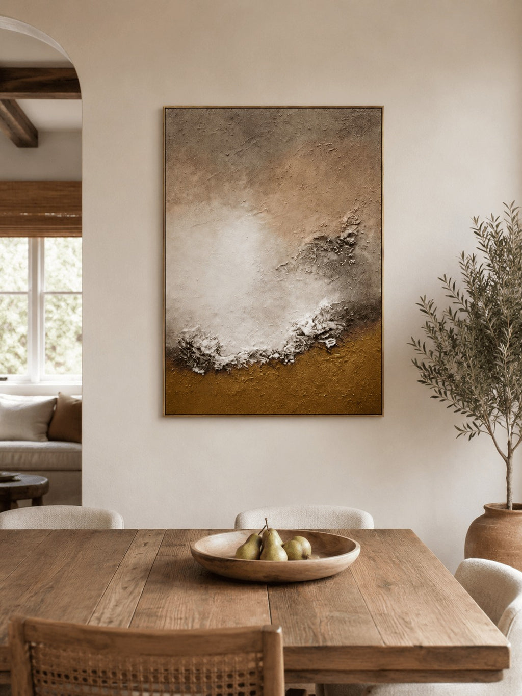 Wabi-Sabi Abstract Painting _ Earth-Tone Shoreline Wall Art – SJ#0097