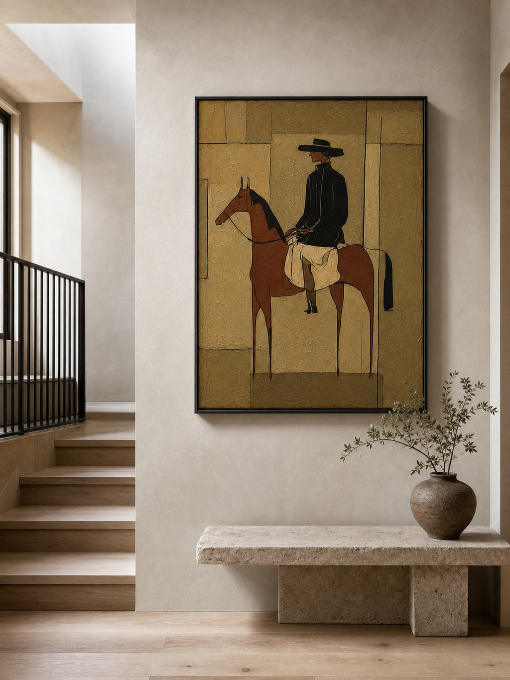 Hand Painted Canvas Art With Refined Texture Brown Horse Figure For Study Room-SJ#0232