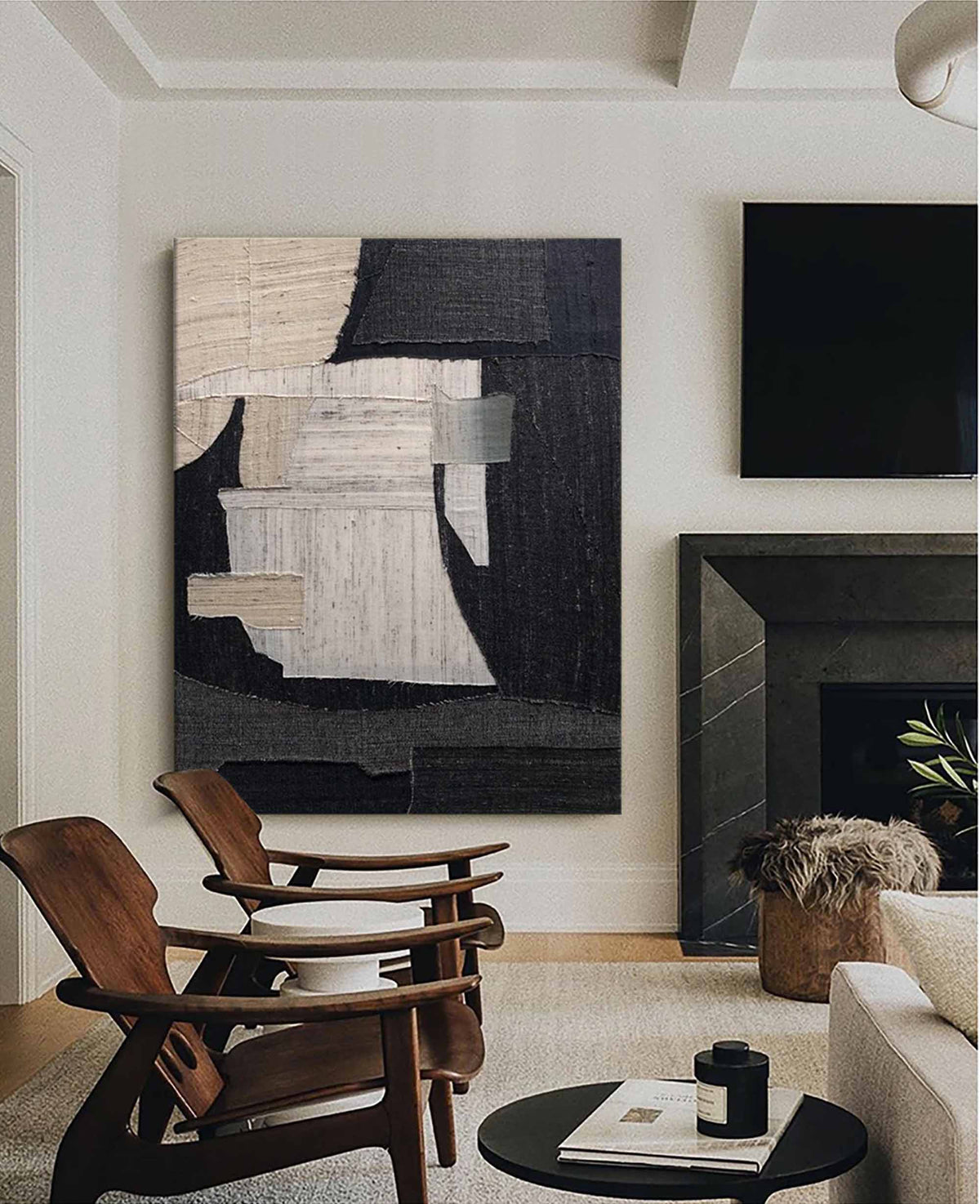 Large Minimalist Abstract Painting Black Gray Minimalist Painting On Canvas-#SJ0320