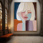 Large Pretty Girl Abstract Wall Art Colorful Pretty Lady Textured Painting Beautiful Girl Canvas Art-SJ#0331