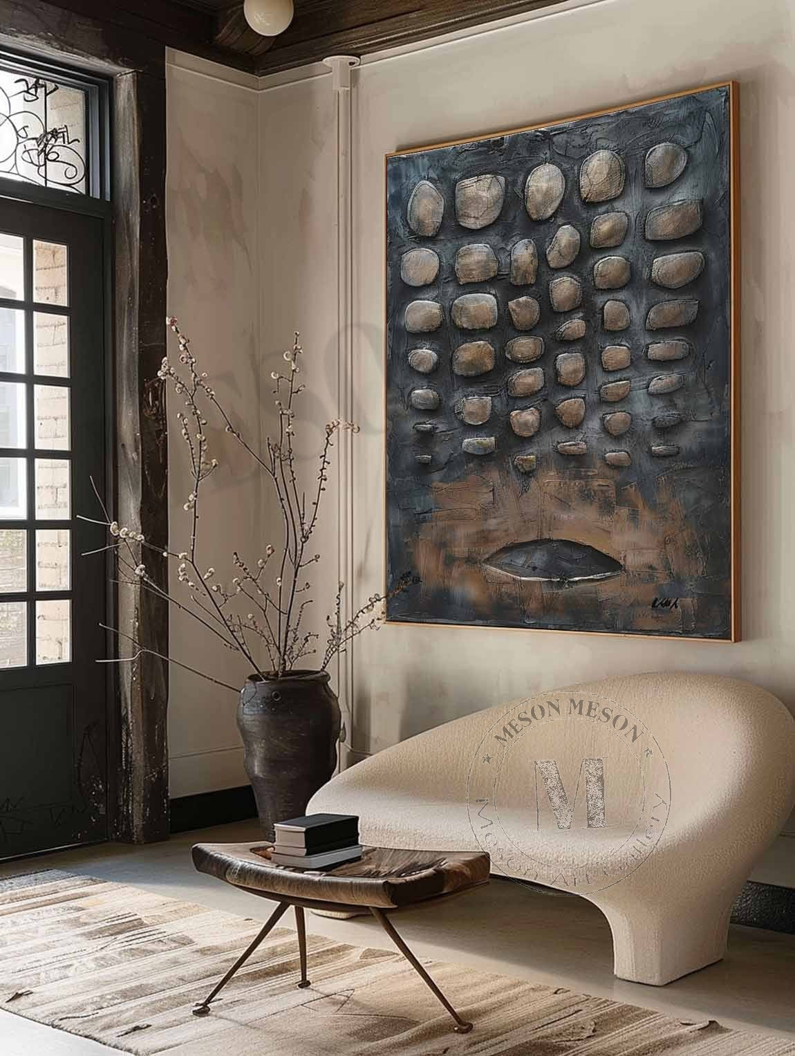 Large 3D Black Abstract Canvas Art for Sale Wabi Sabi Abstract Art Black Canvas Wall Painting –SJ#0157