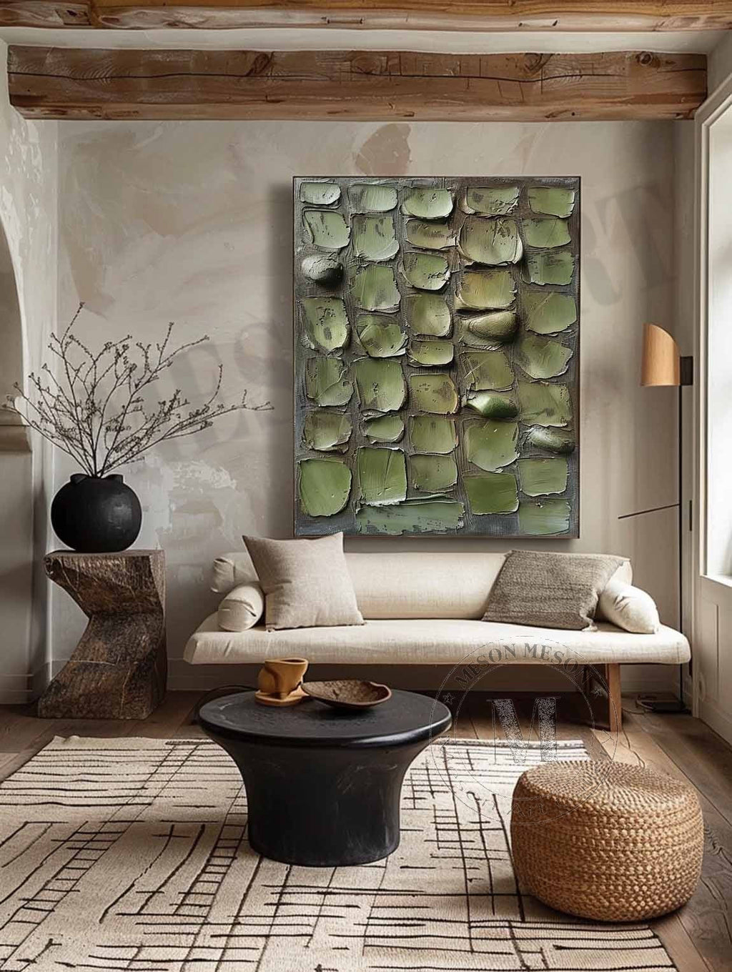 Large 3D Green Abstract Canvas Art for Sale Wabi Sabi Abstract Art Green Canvas Wall Painting – SJ#0158