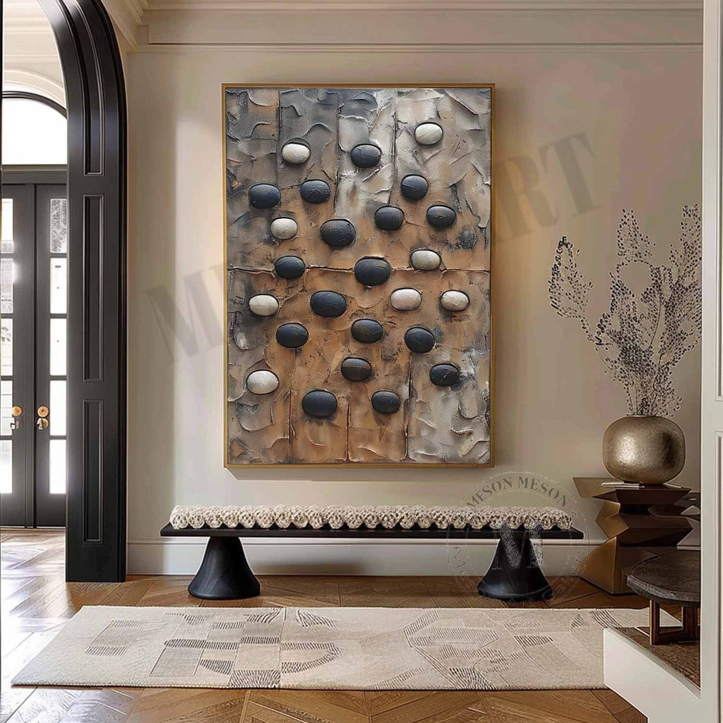 Large 3D Wabi Sabi Abstract Art Black and White Abstract Art for Sale Black and White Canvas Wall Ar-SJ#0156（副本）