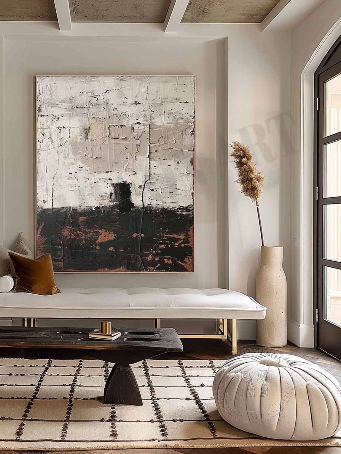 Large Black and Gray Abstract Art Canvas for Sale Black and Gray Abstract Textured Wall Painting –SJ#0170