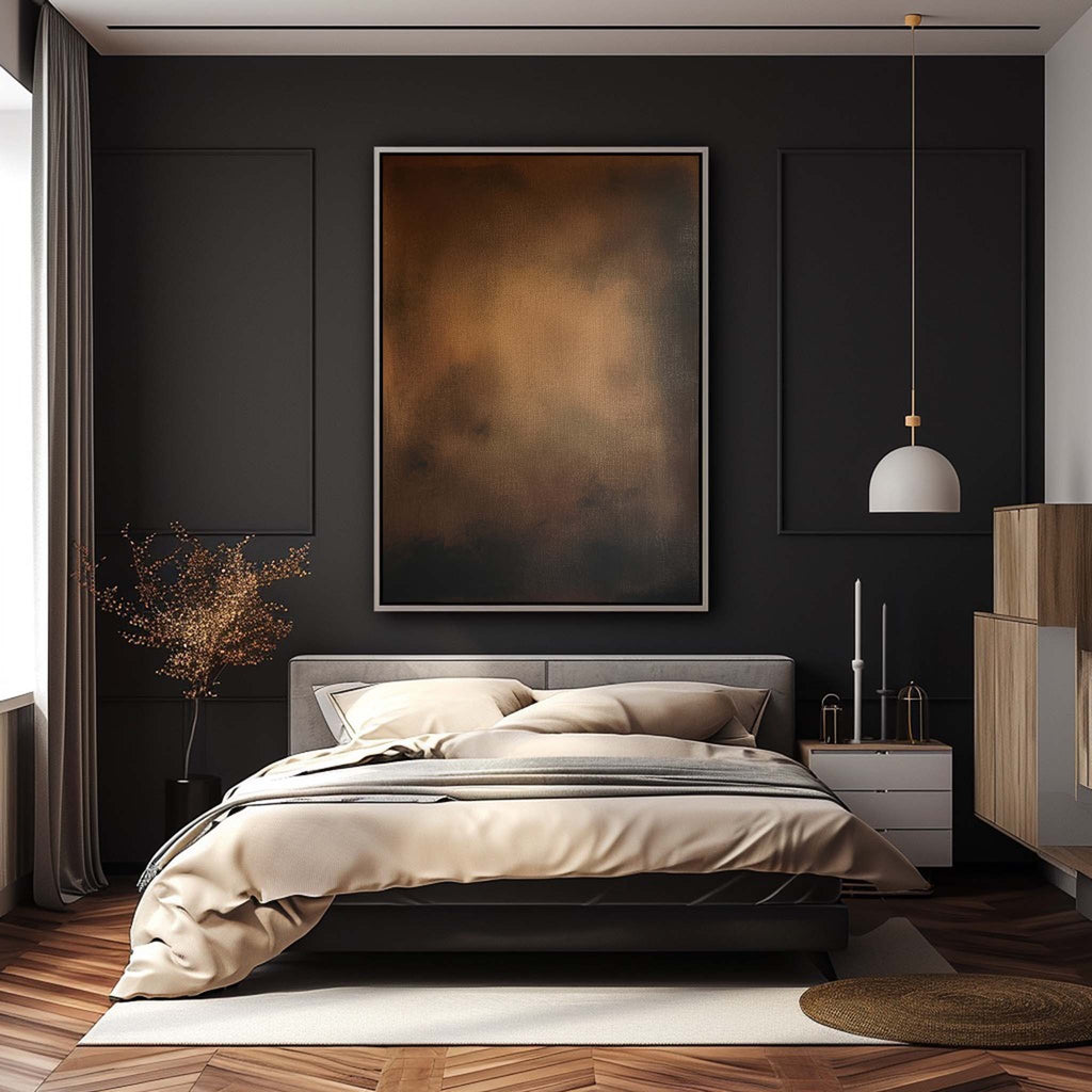 Large Brown And Black Minimalist Abstract Painting Original Black Brown Minimalist Wall Art-SJ#0251）
