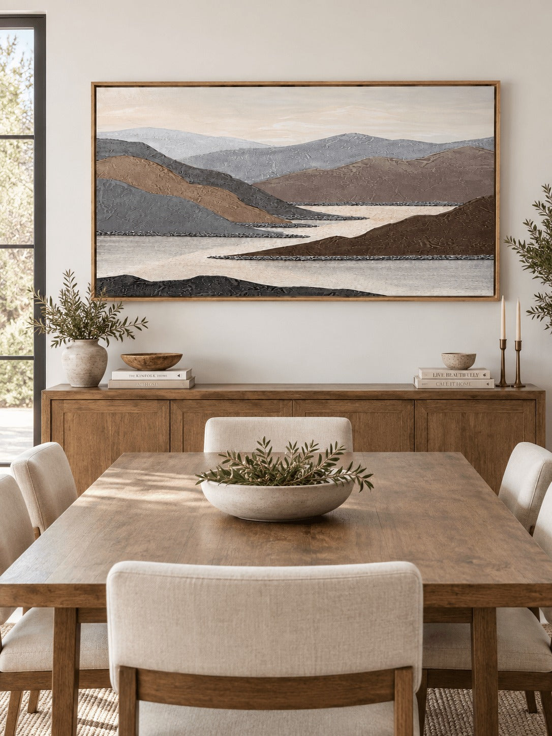 Neutral Mountain Landscape Wall Art hand-painted wall art (view 3) | Seegart