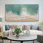 Light Green Ocean Wave Painting Beige Green Minima-SJ#0255