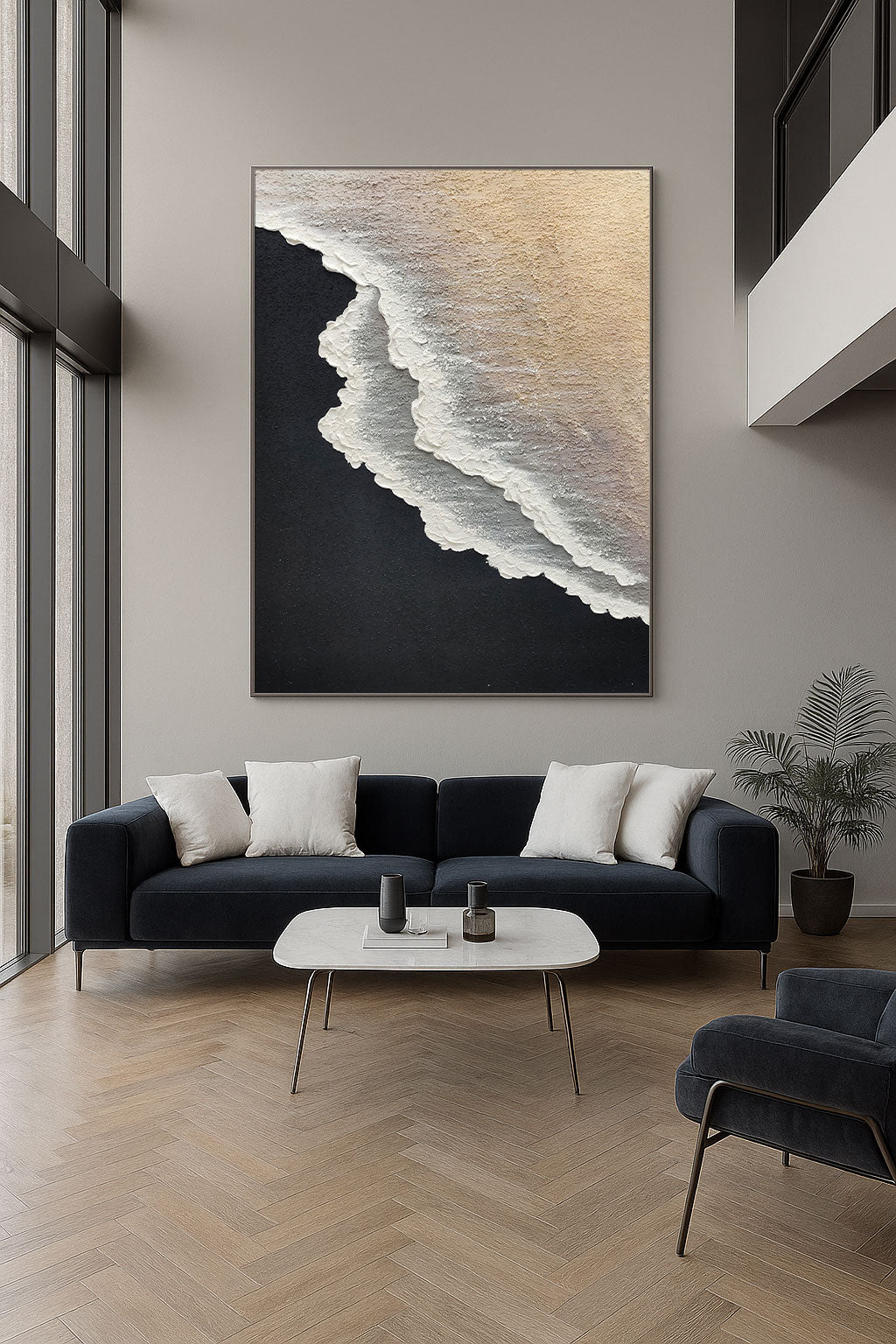 Minimalist Blue Ocean Painting Large Blue Ocean Wall-SJ#0204