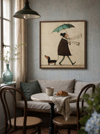 Neutral Vintage Wall Art For Living Room Umbrella Figure Painting In Soft Rain Home Decor-SJ#0191
