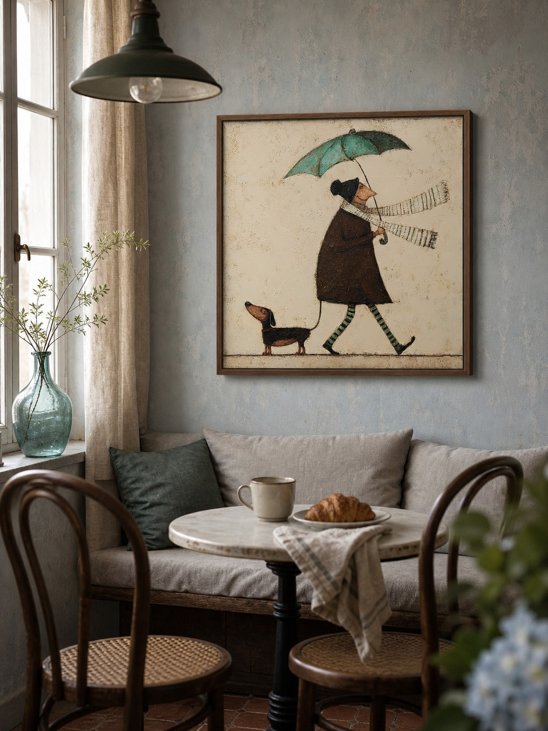 Neutral Vintage Wall Art For Living Room Umbrella Figure Painting In Soft Rain Home Decor-SJ#0191